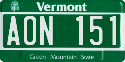 VT license plate AON151