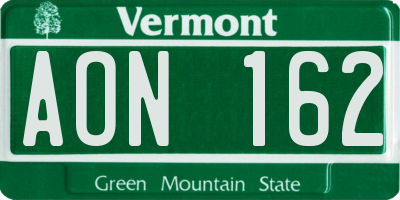 VT license plate AON162