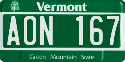 VT license plate AON167