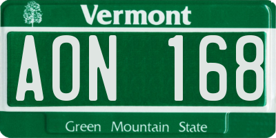VT license plate AON168