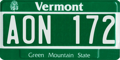VT license plate AON172