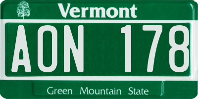 VT license plate AON178