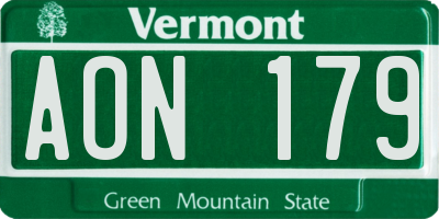 VT license plate AON179