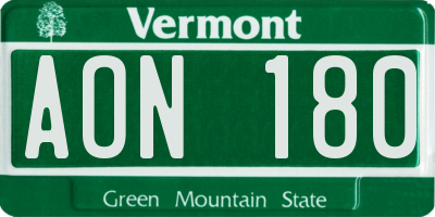 VT license plate AON180