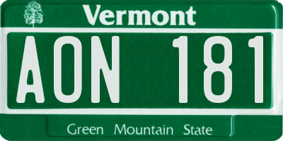 VT license plate AON181