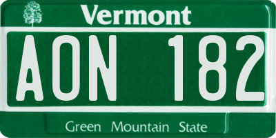 VT license plate AON182