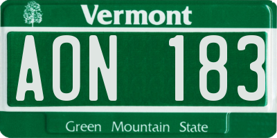 VT license plate AON183