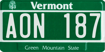 VT license plate AON187
