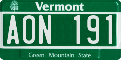VT license plate AON191