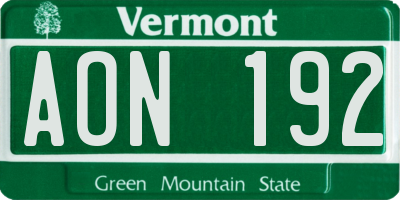 VT license plate AON192