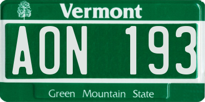 VT license plate AON193
