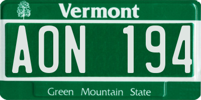 VT license plate AON194