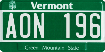 VT license plate AON196