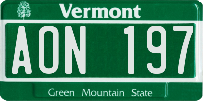 VT license plate AON197