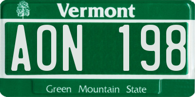 VT license plate AON198