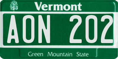 VT license plate AON202