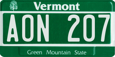 VT license plate AON207