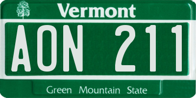 VT license plate AON211