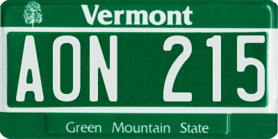 VT license plate AON215
