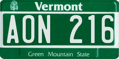 VT license plate AON216