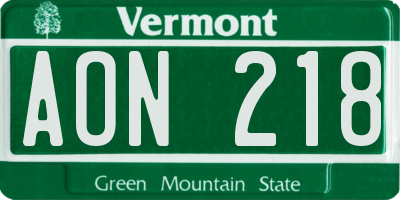 VT license plate AON218