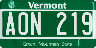 VT license plate AON219