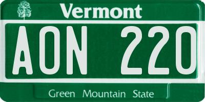 VT license plate AON220