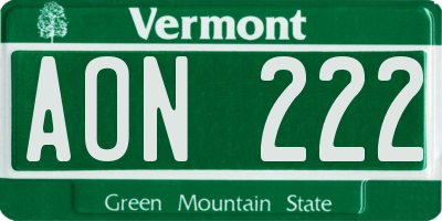 VT license plate AON222