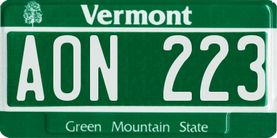 VT license plate AON223