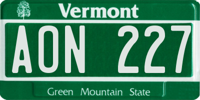 VT license plate AON227