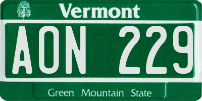 VT license plate AON229
