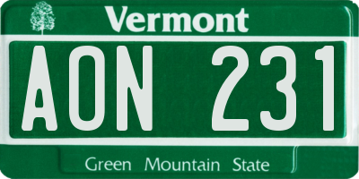 VT license plate AON231