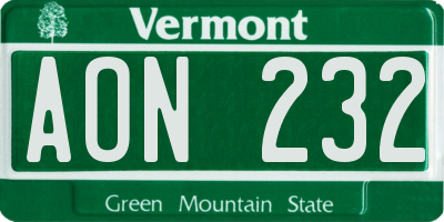 VT license plate AON232