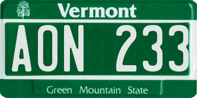 VT license plate AON233