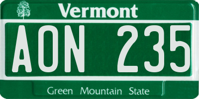 VT license plate AON235