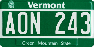VT license plate AON243