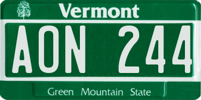 VT license plate AON244