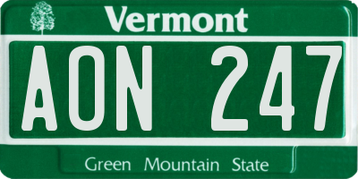 VT license plate AON247