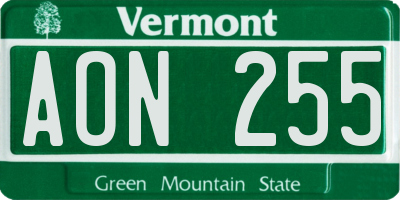 VT license plate AON255