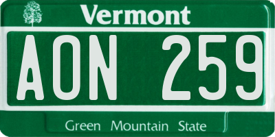 VT license plate AON259