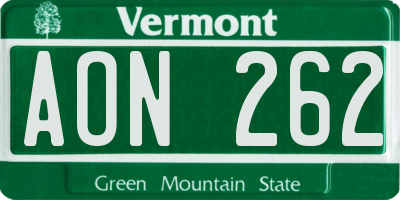 VT license plate AON262