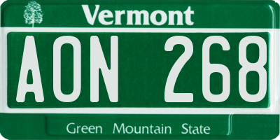 VT license plate AON268