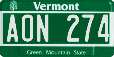 VT license plate AON274