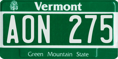 VT license plate AON275