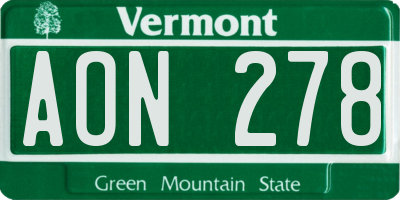 VT license plate AON278