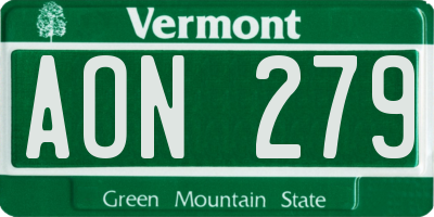 VT license plate AON279