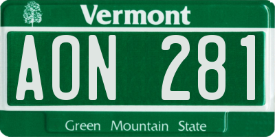VT license plate AON281