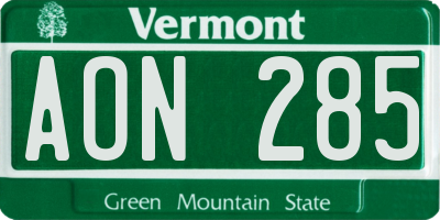 VT license plate AON285