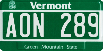 VT license plate AON289