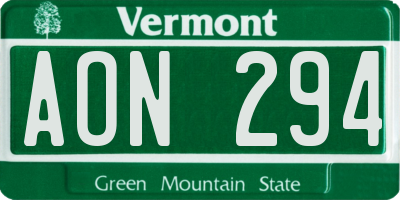 VT license plate AON294